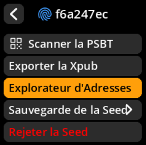 Settings selection menu