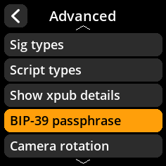 BIP-39 passphrase selection menu