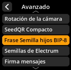 Menú de selección de semillas secundarias BIP-85