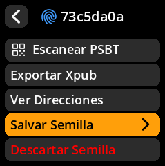 Submenú Respaldar Semilla