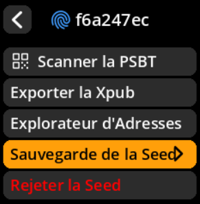 Settings selection menu