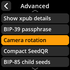 Camera Rotation selection menu
