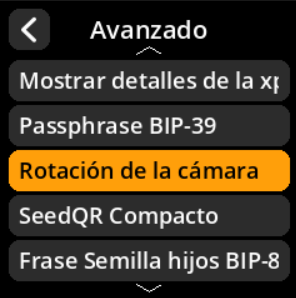 Menú de selección de rotación de la cámara