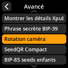 Settings selection menu