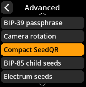 SCompact SeedQR selection menu