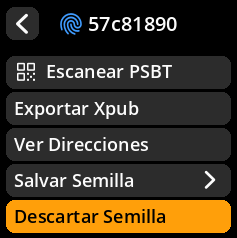 Menú de semillas con la opción Descartar semilla