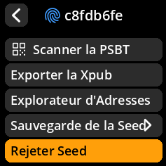 Settings selection menu