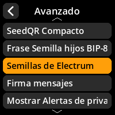 Menú de selección de semillas de Electro