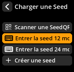 Settings selection menu