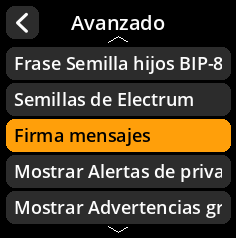 Menú de selección de firma de mensajes