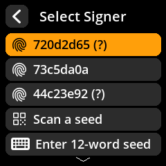 Seed selection for PSBT signing