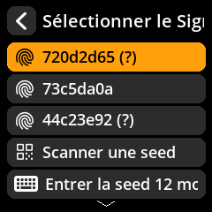 Settings selection menu