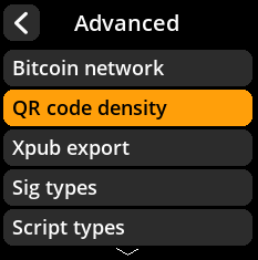 QR code density selection menu