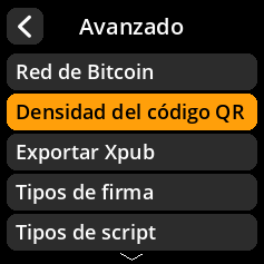 Menú de selección de densidad de código QR