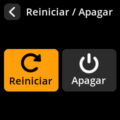 Pantalla del menú de opciones de encendido