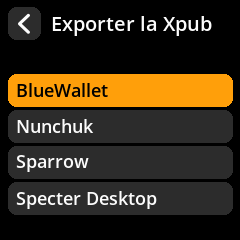 Settings selection menu