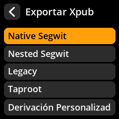 Selección del tipo de script para Xpub