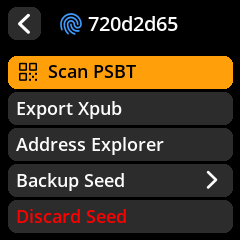 Seed menu with Scan PSBT option