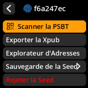 Settings selection menu