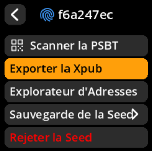 Settings selection menu