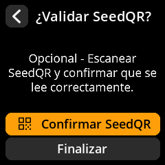 Opciones de finalización de SeedQR