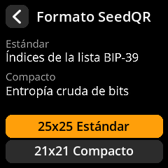 Selección de formato de SeedQR