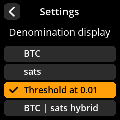 Denomination display options