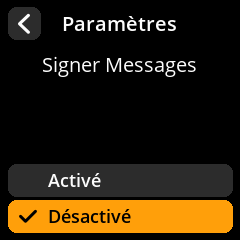 Settings selection menu