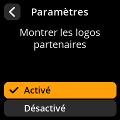 Settings selection menu