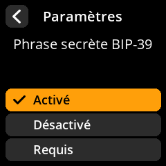Settings selection menu