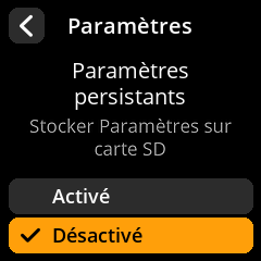 Settings selection menu