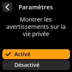 Settings selection menu