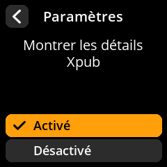 Settings selection menu