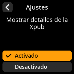 Configuración de visualización de detalles de Xpub