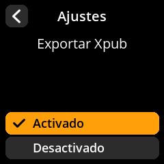 Configuración de exportación de Xpub
