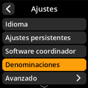 Menú de selección de visualización de denominación