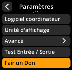 Settings selection menu