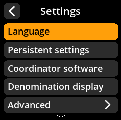 Language selection menu