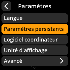 Settings selection menu