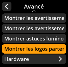 Settings selection menu