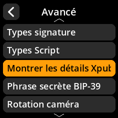 Settings selection menu