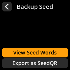 Backup seed submenu