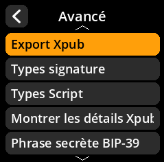 Settings selection menu